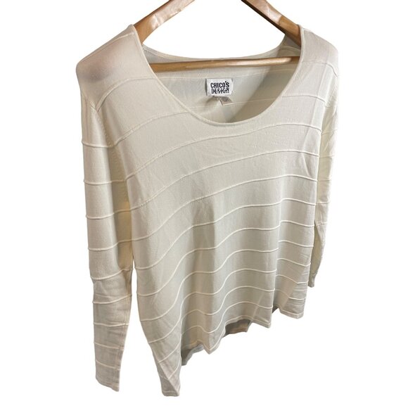 Chico’s Design Off White Open Neck Ridged Long Sleeve Top Sz M - Picture 3 of 10